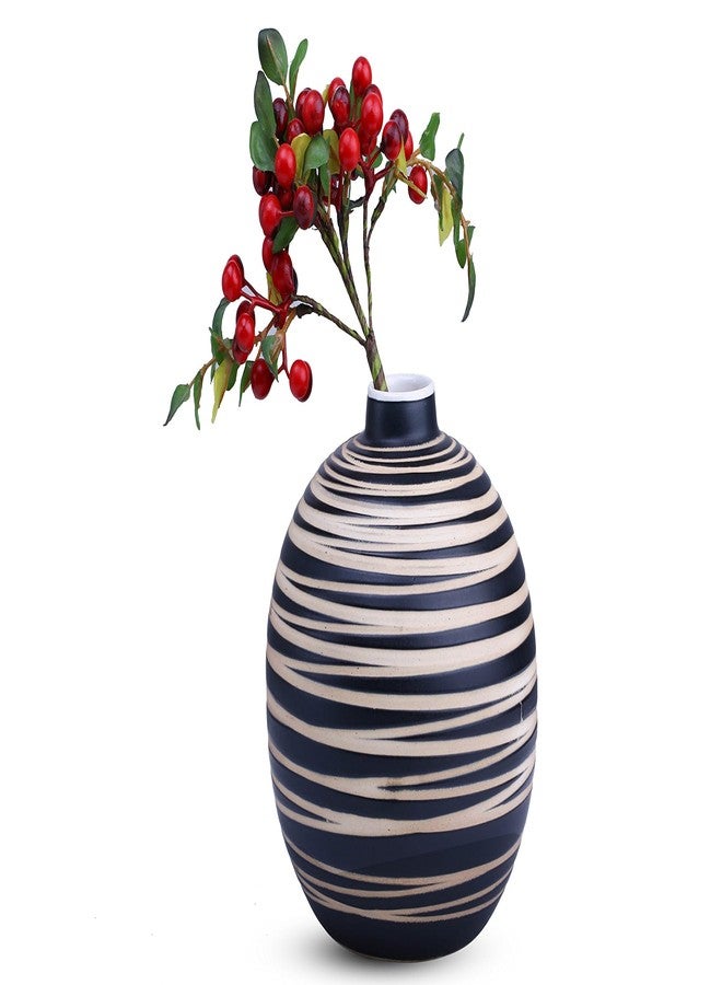 Caffeine Ceramic Handmade Black & White Matki Flower Vase or Flower Vase for Home Decor, Living Room, Bedroom, Office, Center Table (1 Pc) - Image 3